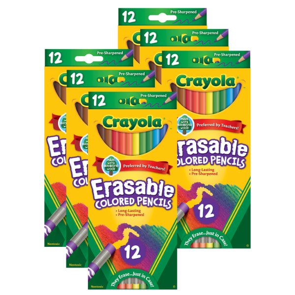 Crayola Erasable Colored Pencils, 12 Per Box, Set Of 6 Boxes