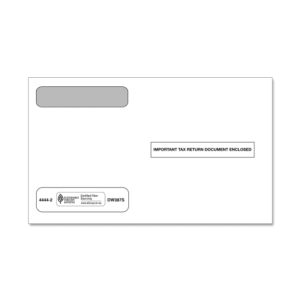ComplyRight Double-Window Envelopes For W-2 (5206 And 5208) Tax Forms, 5-5/8in x 9in, Self-Seal, White, Pack Of 100 Envelopes