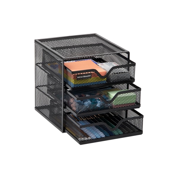 Mind Reader 3-Drawer Accessory Storage Desktop Organizer, 6-1/2inH x 6-1/2inW x 6-1/4inL, Black