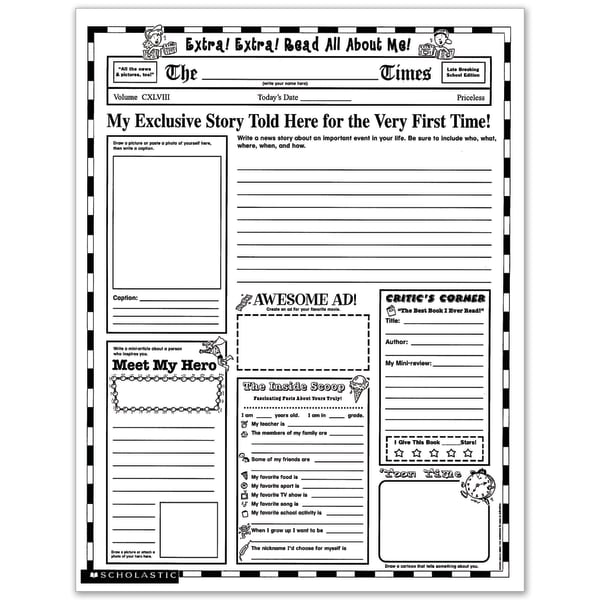 Scholastic Extra, Extra, Read All About Me Instant Personal Poster Sets, 17in x 22in, Pack Of 30 Sets