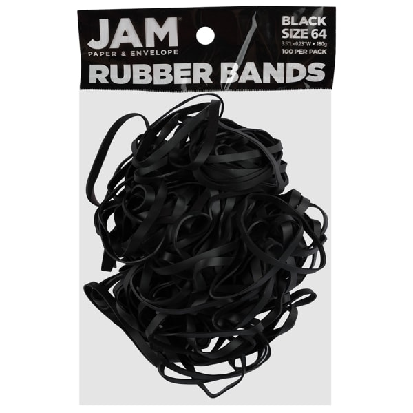 JAM Paper Rubber Bands, Black, Size 64, Pack Of 100 Rubber Bands