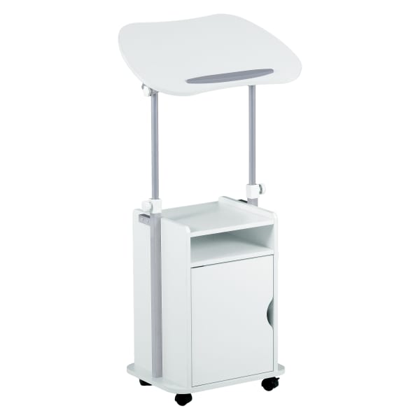 Techni Mobili 24inW Sit-to-Stand Rolling Adjustable Height Laptop Cart Standing Desk With Storage, White, Total Qty 1