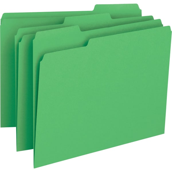 Business Source 1/3 Tab Cut Letter Top Tab File Folders - 8 1/2in x 11in - Assorted Tab Position - Green - 100 / Box