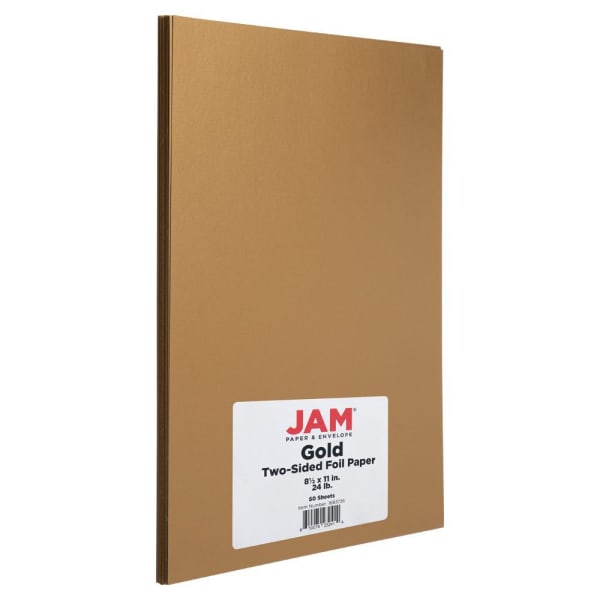 JAM Paper Foil 2-Sided Paper, Gold, Letter (8.5in x 11in), 50 Sheets Per Pack, 24 Lb