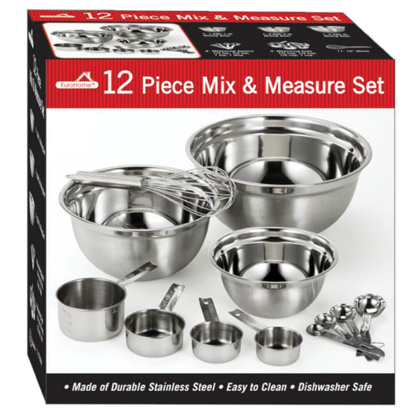 EuroHome 12-Piece Stainless Steel Mix And Measure Set, Silver