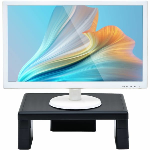 DAC Height Adjustable LCD/TFT Monitor Riser - 66 lb Load Capacity - Flat Panel Display Type Supported - 13in Width x 10.50in Depth - ABS Plastic - Black - For Monitor, Notebook, Fax Machine - Ergonomic, Sturdy, Comfortable - TAA Compliant