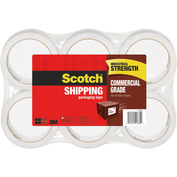 Scotch Commercial Grade Shipping Packing Tape, 6 Tape Rolls, 1 7/8 in x 54.6 yd, 1in Core, Designed for Packing, Shipping and Mailing, Guaranteed to Stay Sealed, Clear