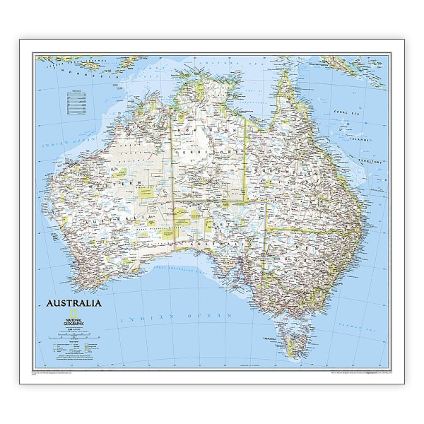 National Geographic Australia Classic Map, Laminated, 30.25in x 27in