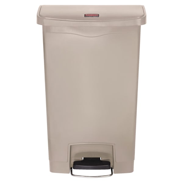 Rubbermaid Slim Jim Step-On Resin Front Step Wastebasket, 13 Gallons, Beige