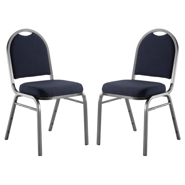 National Public Seating 9200 Series: Dome-Back Premium Fabric Upholstered Banquet Stack Chair, Midnight Blue Seat/Silvervein Frame, Set Of 2