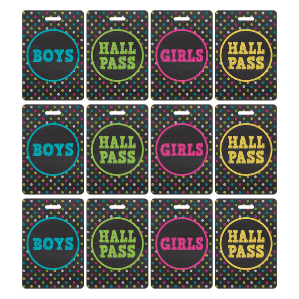 Teacher Created Resources Hall Passes With Lanyards, 16-1/2in, Chalkboard Brights, 4 Passes Per Pack, Bundle Of 3 Packs