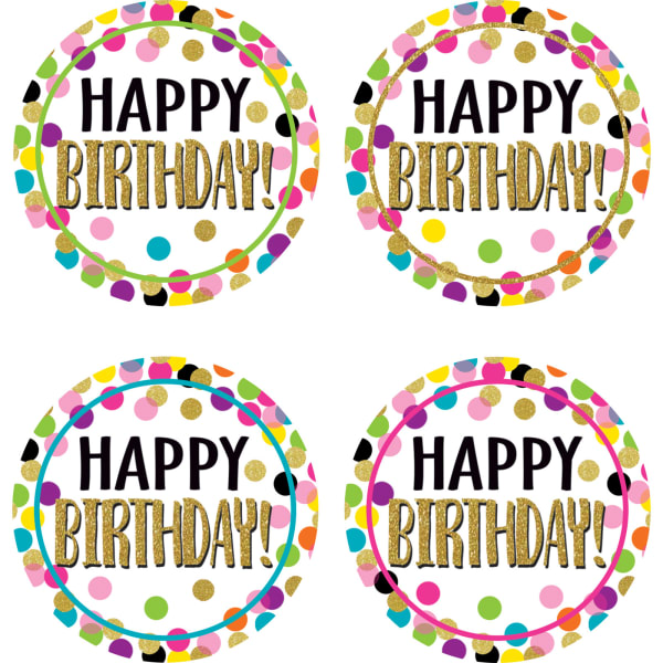 Teacher Created Resources Wear "Em Badges, Confetti Happy Birthday, 32 Per Pack, Set Of 6 Packs