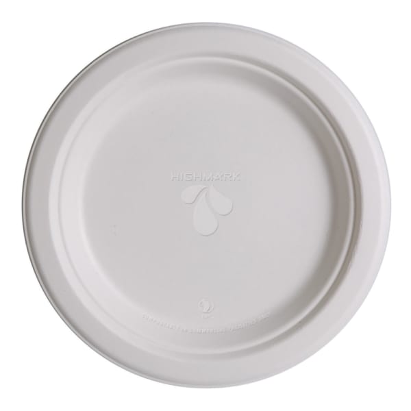 Highmark ECO Compostable Sugarcane Paper Plates, 9in, White, Pack Of 50