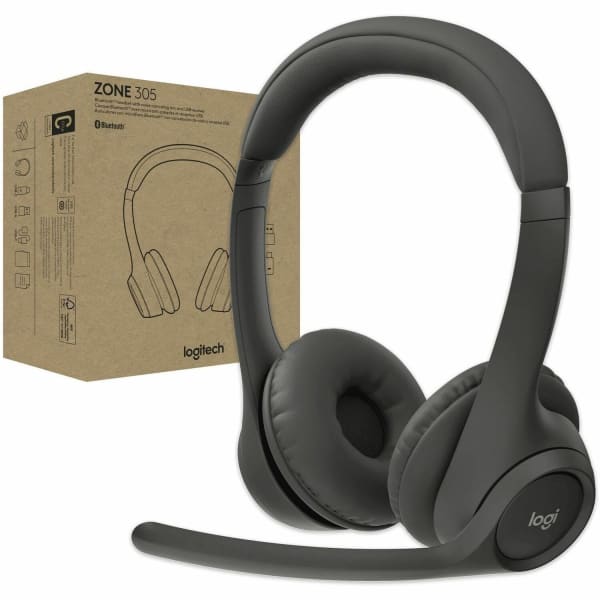 Logitech Zone 305 for Business, Wireless Bluetooth Headset With Microphone, for Google Meet, Google Voice, Zoom, Compatible With Windows, Mac, Chrome, Linux, iOS, iPadOS, Android, Black - Stereo - Wireless - Bluetooth - 98.4 ft - 32 Ohm - 50 Hz