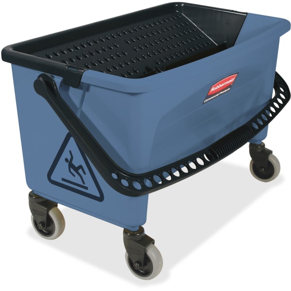 Rubbermaid Commercial Finish Mop Bucket w/ Wringer - Hinged Lid, Ergonomic Design, Handle - 16.2in x 26.2in - Blue - 1 Carton