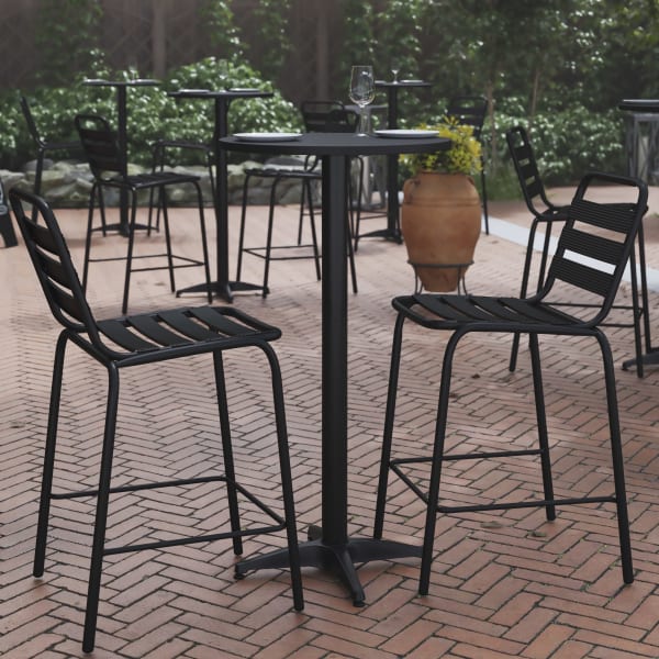 Flash Furniture Mellie Indoor/Outdoor Furniture Bar Height Table, 43-1/2inH x 23-1/2inW x 23-1/2inD, Gray/Black
