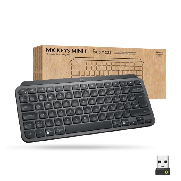 Logitech MX Keys Mini Wireless Illuminated Keyboard for Business, Compact, Logi Bolt Technology, Graphite - Wireless Connectivity - Bluetooth - 32.81 ft - 2.40 GHz Easy-Switch Hot Key(s) - ChromeOS - Computer, Smartphone, Notebook, Tablet, iPad