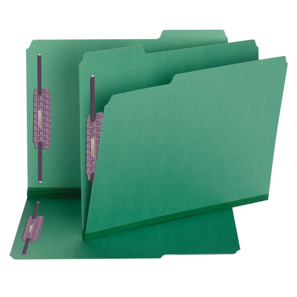 Smead Color Pressboard Fastener Folders With SafeSHIELD Coated Fasteners, Letter Size, 1/3 Cut, Green, Box Of 25
