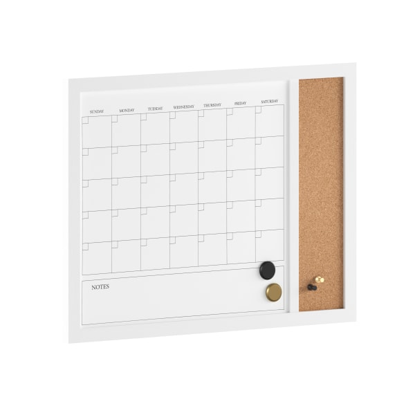 Martha Stewart Everette Magnetic Dry-Erase Monthly Calendar And Cork Board Combo, 18in x 24in, White Woodgrain