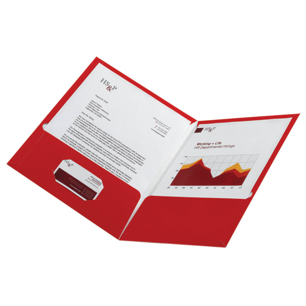 Office Depot Brand Laminated Paper 2-Pocket Folders, Red, Pack Of 10