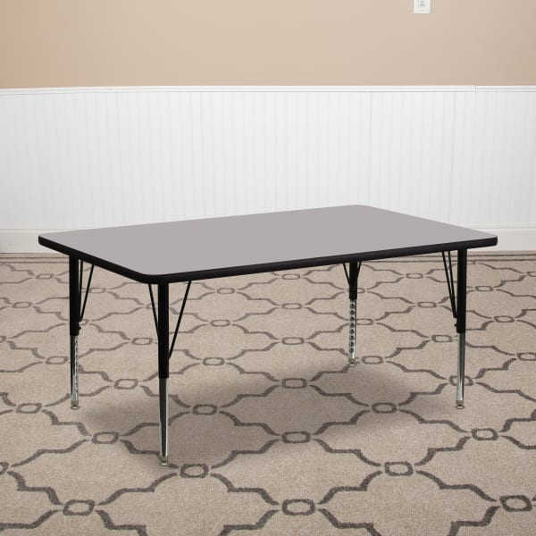 Flash Furniture 30ft"W Rectangular Height-Adjustable Activity Table With Short Legs, Gray