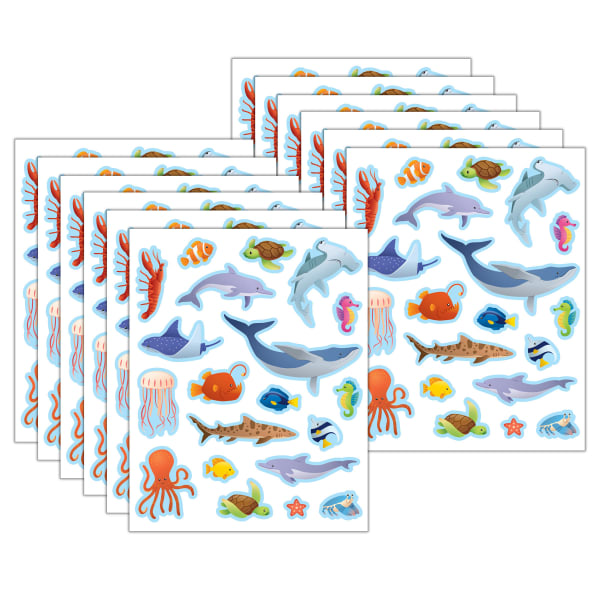 Teacher Created Resources Stickers, 2-1/2in x 1/2in, Ocean Animals, 120 Stickers Per Pack, Bundle Of 12 Packs