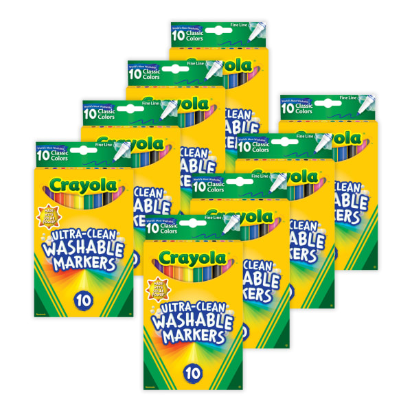 Crayola Ultra-Clean Markers, Fine Line, Classic Colors, 10 Per Pack, Set Of 8 Packs