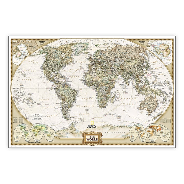 National Geographic World Executive Map, Poster Size and Laminated, 36in x 24in