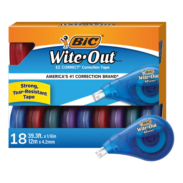 BIC Wite-Out EZ Correction Tape, 478-13/16in, White, Pack Of 18 Dispensers