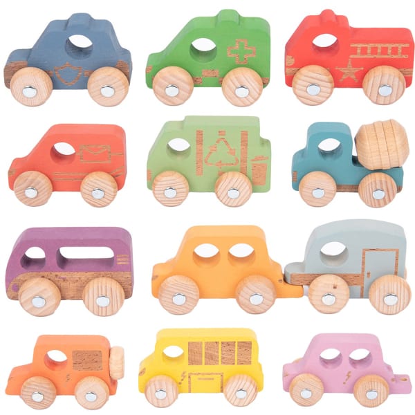 Tickit Rainbow Wooden Vehicles, Set Of 12
