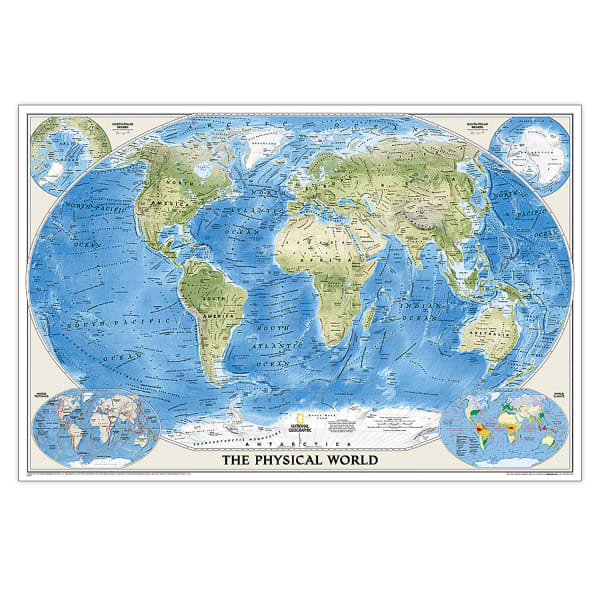 National Geographic World Physical Map, Enlarged and Laminated, 69.25in x 46.25in