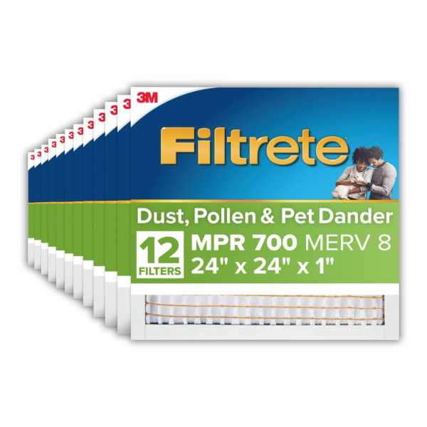 Filtrete 24 x 24 x 1 Air Filter, 12 HVAC Filters, MPR 700, MERV 8, Optimized HVAC Airflow, Dust, Pollen & Pet Dander, 3 Month AC and Furnace Filters