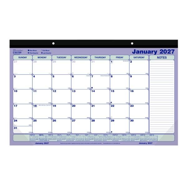 2027 Brownline Monthly Desk Pad Calendar, 17-3/4in x 10-7/8in, Blue/White, January To December, C181700, Total Qty 1