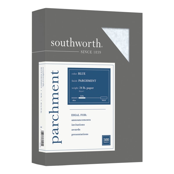 Southworth Parchment Specialty Paper, 8 1/2in x 11in, 24 Lb., Blue, Pack Of 500