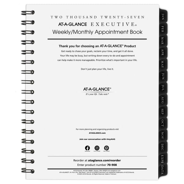 AT-A-GLANCE Executive 2027 Weekly Monthly Appointment Book Refill, Medium, 6 1/2in x 8 3/4in