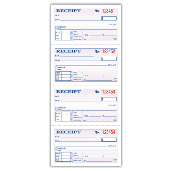 Adams Carbonless 2-Part Money/Rent Receipt Book, 5 1/4in x 11in, Book Of 200 Sets