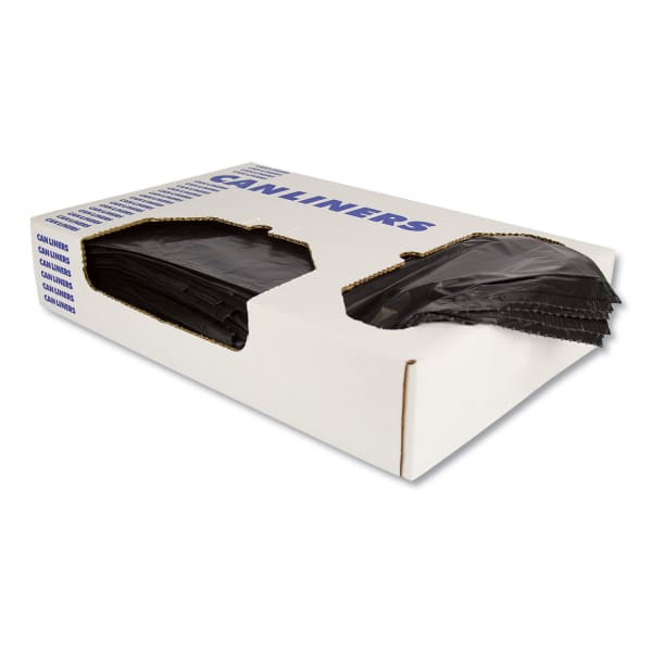 Heritage Linear Low-Density Can Liners, 10 gal, 0.55 mil, 24in x 23in, Black, Flat Pack, 500/Carton