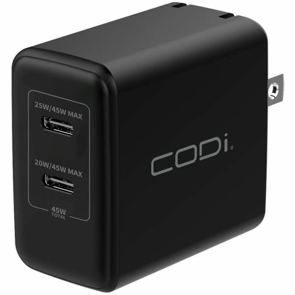 CODi 45W Wall Charger Duel USB-C Charging Ports - Overcurrent, overload, overvoltage protection, and short circuit protection with auto-recovery