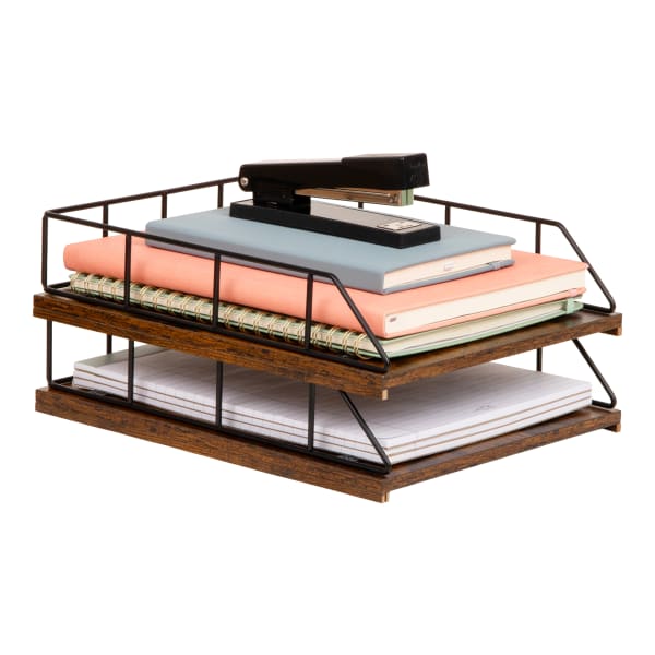 Mind Reader 2-Tier Rustic Letter Tray Organizer, 5-1/2inH x 12inW x 9-3/4inD, Black, Total Qty 1