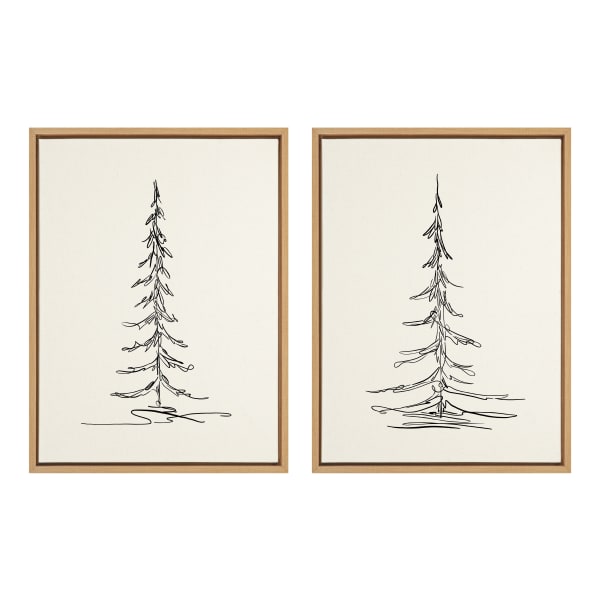 Uniek Kate And Laurel Sylvie Framed Canvas Wall Art Prints, 18in x 24in, Minimalist Evergreen Trees, Set Of 2