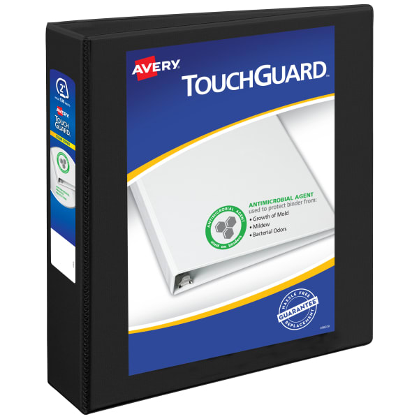 Avery TouchGuard Protection View 3 Ring Binder, 2in Slant Rings, Black With Clear View Cover, 1 Binder
