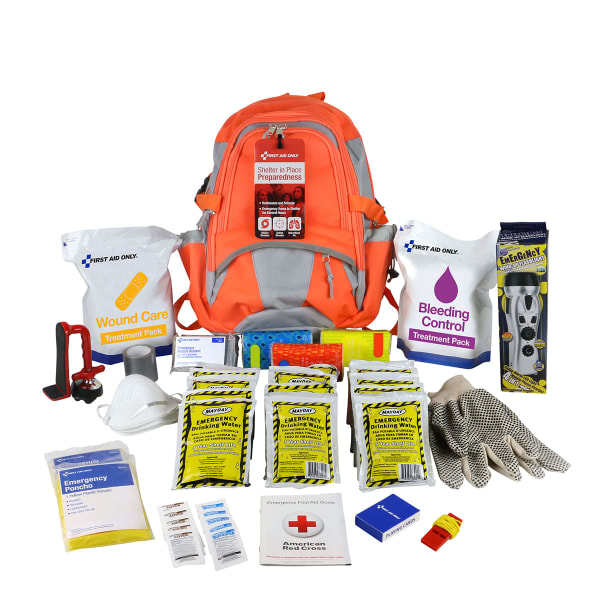 First Aid Only Shelter In Place Emergency Preparedness Backpack, 17-1/2inH x 12-1/2inW x 7inD, Set Of 218 Pieces