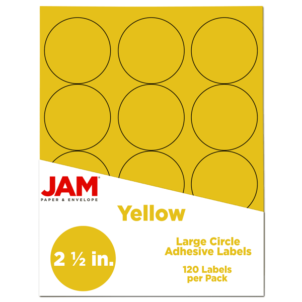 JAM Paper Circle Labels, 2-1/2in, Yellow, Pack Of 120 Labels