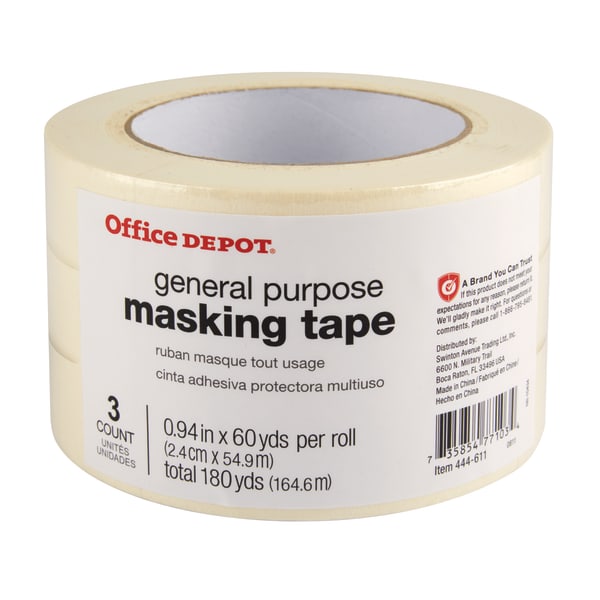 Office Depot Brand General-Purpose Masking Tape, 0.94in x 60 Yd., Pack Of 3 Rolls