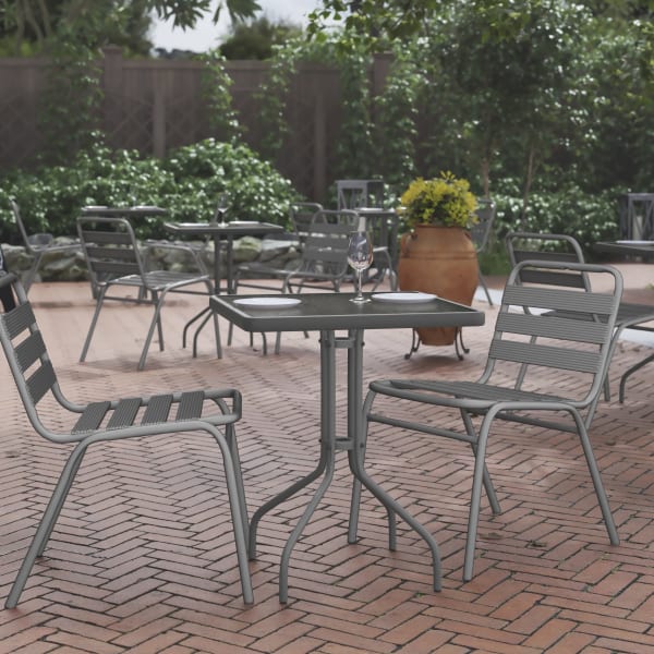 Flash Furniture Barker Square Tempered-Glass Metal Outdoor Furniture Table, 28inH x 23-1/2inW x 23-1/2inD, Clear/Silver