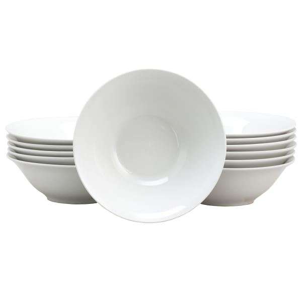 Gibson Home Noble Court 12-Piece Fine Ceramic Bowls, 7in, White