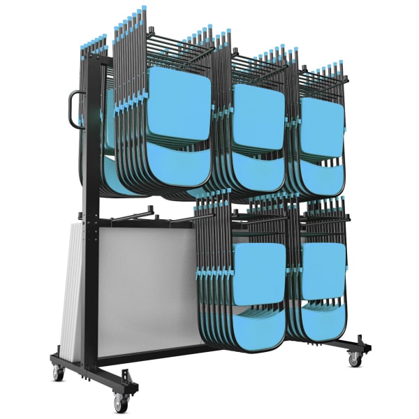 Flash Furniture Hawkins Folding Table and Chairs Mobile Dolly Cart, 73-1/2inH x 71-1/2inW x 33-1/2inD, Black