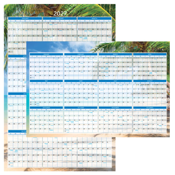 2027 Office Depot Brand Reversible Erasable Wall Calendar, 24in x 36in, Paradise, January to December