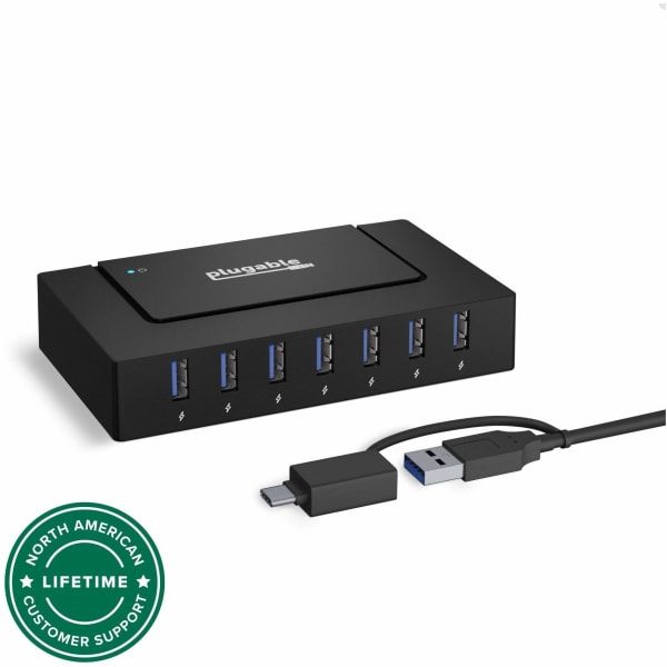 7 Port USB Charging Hub for Laptops with USB-C or USB 3.0 - Plugable USB Charging Station  - USBCHUB7BC