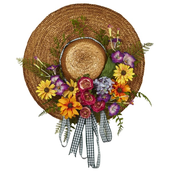 Nearly Natural Plastic Mixed Flower Hat Wreath, 18in, Multicolor
